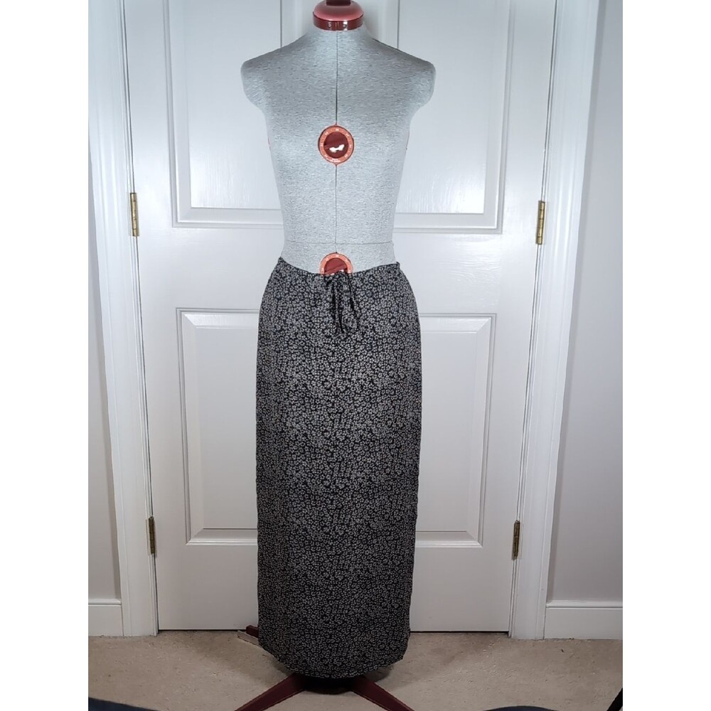 Vintage Old Navy Black Floral Maxi Skirt Ditsy Print 90s Grunge Whimsigoth Y2K